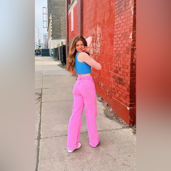 Zara Pants & Jumpsuits Hot Pink Zara Wide Leg Jeans Poshmark